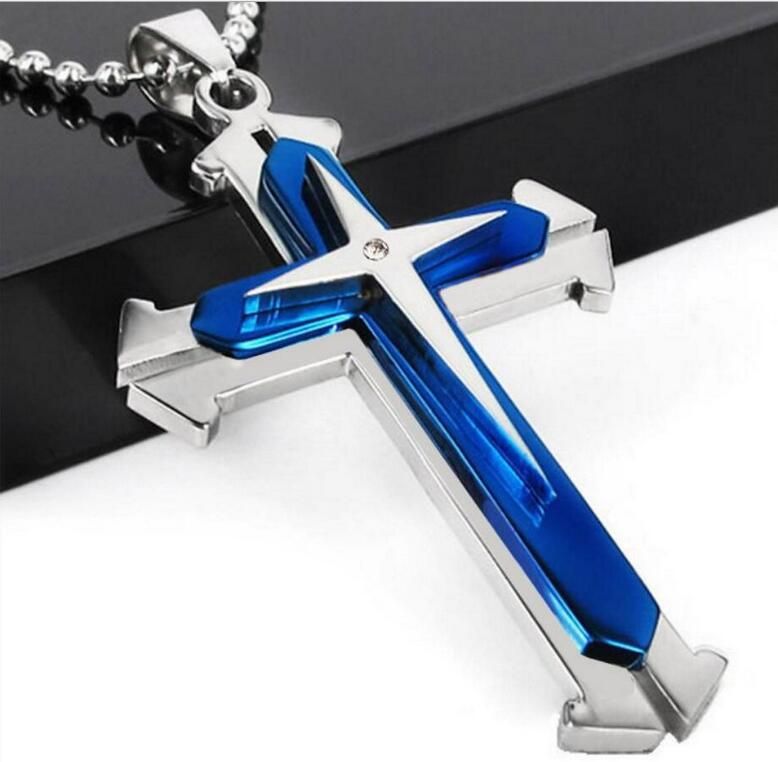 Stainless Steel Chain 3 Layer Knight Cross Silver Gold Black Color Mens Necklace Pendant Jewelry Gifts Fashion Accessories Epacket free ship