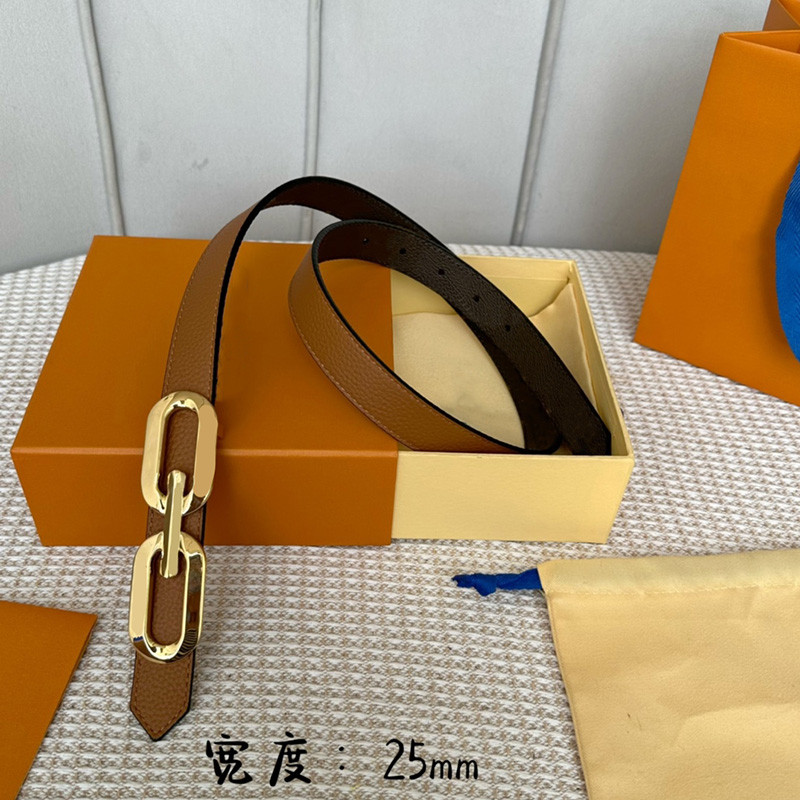 25mm Women Belt Brown Flowers Calfskin Leather Designer Belts Two Gold Buckle TOP Quality Fashion Lady Waist Belts with Box