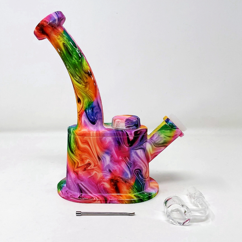 Multi Swirl Coloré Fumer Silicone Narguilé Bong Pipes Kit Portable Voyage Bubbler Herb Filtre À Tabac Cuillère À Quartz Bol Plates-formes Pétrolières Pipe À Eau Porte-Cigarette