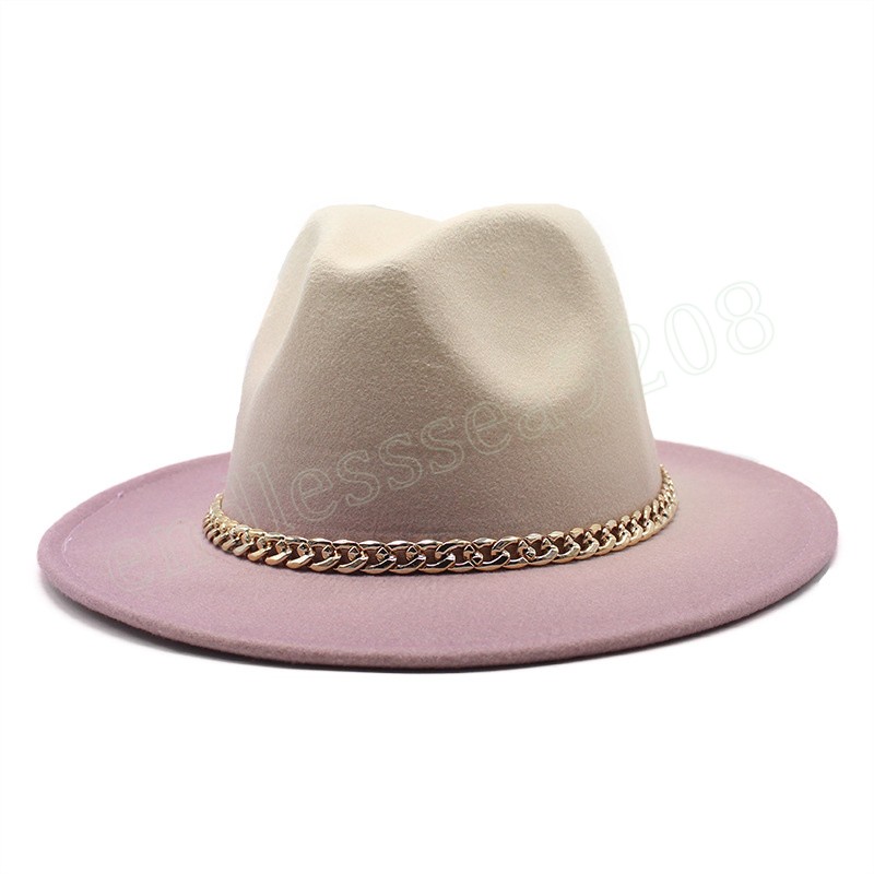 Autunno Inverno Imitazione Lana Moda Donna Feltro Cappello Fedora A Tesa Larga Elegante Catena In Metallo Abito Da Sposa Della Signora Cap Partito Formale Cappello Jazz