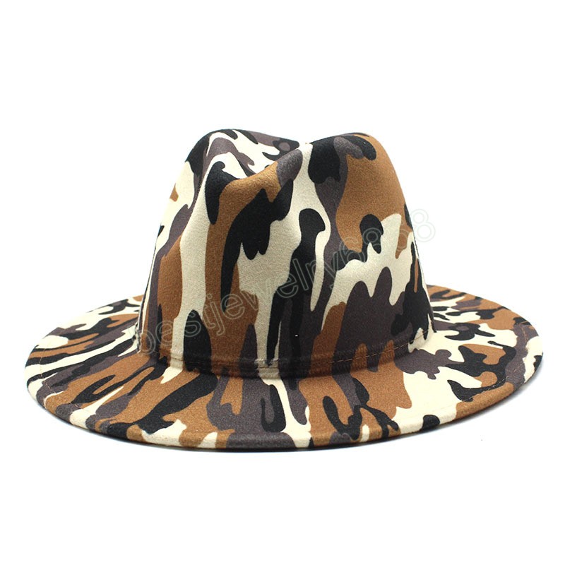 Semplice top capmen donna nuovo camouflage cappello a tesa larga moda cappello fedora a tesa piatta cappelli jazz di lana primaverili