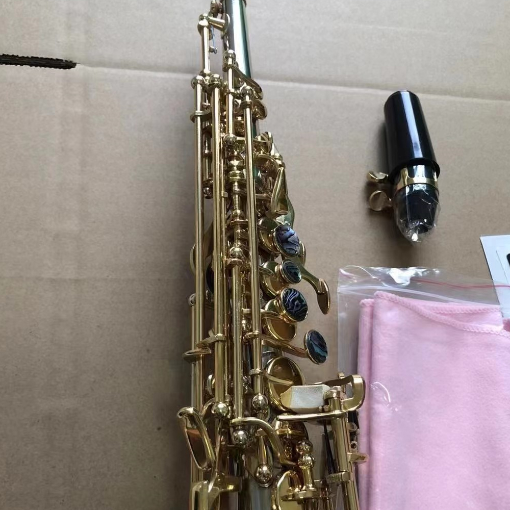 Tubo reto soprano profissional 875EX saxofone prata banhado a níquel abalone chaves caixa de cinto de instrumento de jazz esculpido um para um