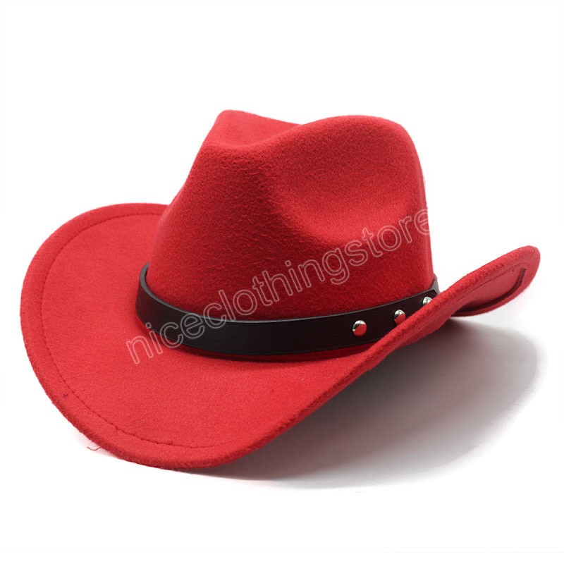 Winterwolle Damen Herren Western Cowboyhut für Gentleman Jazz Cowgirl mit Leder Cloche Church Sombrero Caps