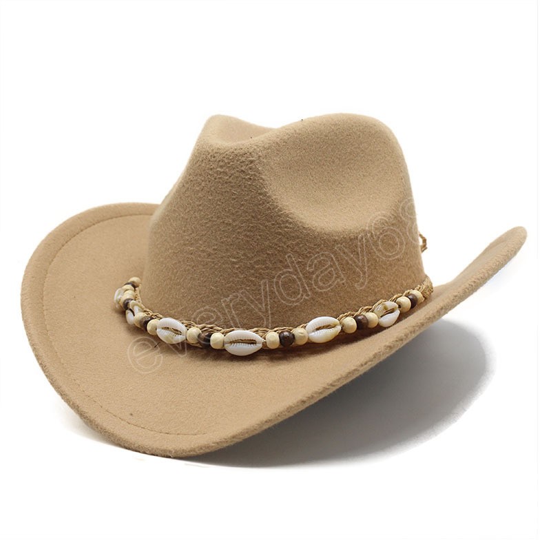 Gentleman Western Cowboy Hat Pour Hommes Vintage Wide Brim Cowgirl Jazz Cap Avec Shell Chain Sombrero Cap