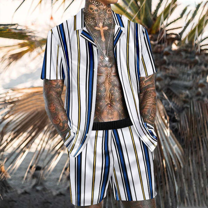 Beach Wear Summer Dress Shirt Shorts Set Two Piece men's Outfits Mens Hawaiian Shirt and Shorts Set Tropical Prints Great Casual Streetwear Clothes Suit