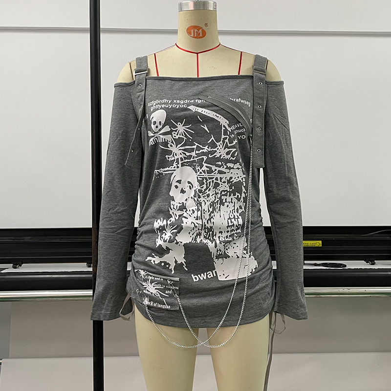 القمصان الجمجمة النسائية الهيكل العظمي المحملات الرسومية المحملات قميص قميص خمر البلوزات قمم السقوط غير الرسمية