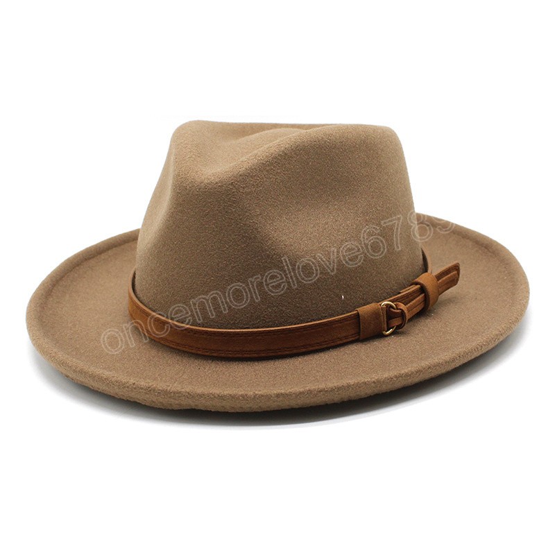 Otoño Invierno mujeres hombres lana Vintage Trilby fieltro Fedora sombrero cinta con ala ancha Caballero elegante para señora Jazz gorras
