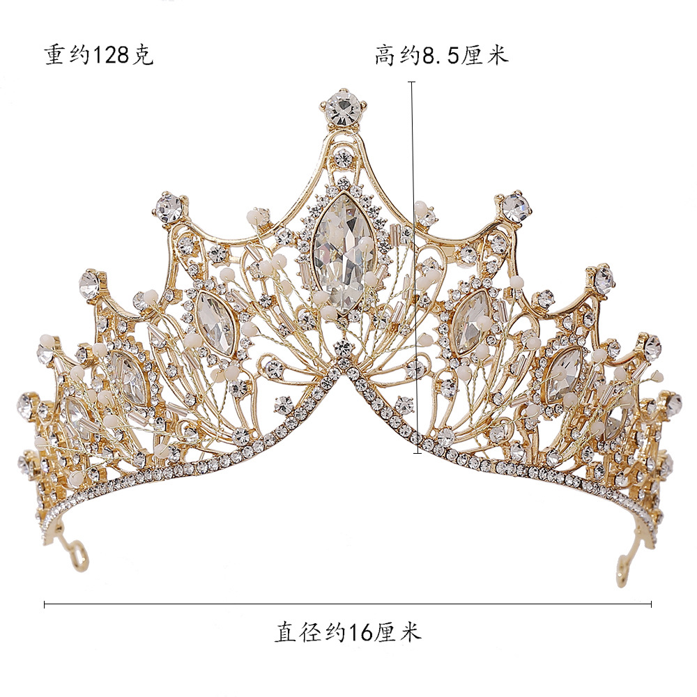 Wedding Birthday Hair Ornament Crown with Rhinestone String Crystal Beads Bridal Handmade Crown
