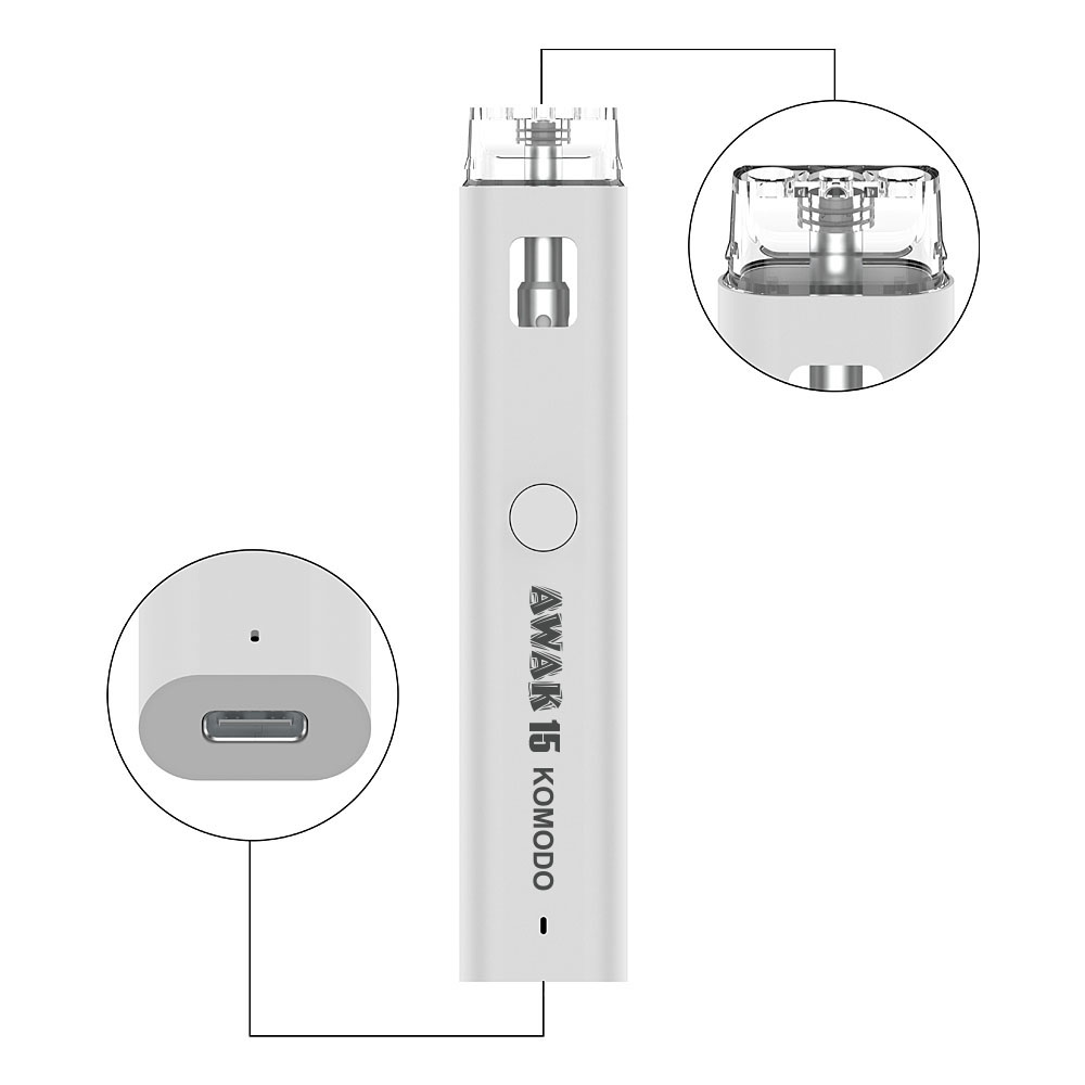 Komodo Awak 15 kanna knoppar extrem bar 1 ml 2 ml anpassad patenterad keramisk spole engångsvape pod