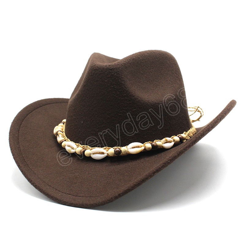 Gentleman Western Cowboy Hat Pour Hommes Vintage Wide Brim Cowgirl Jazz Cap Avec Shell Chain Sombrero Cap