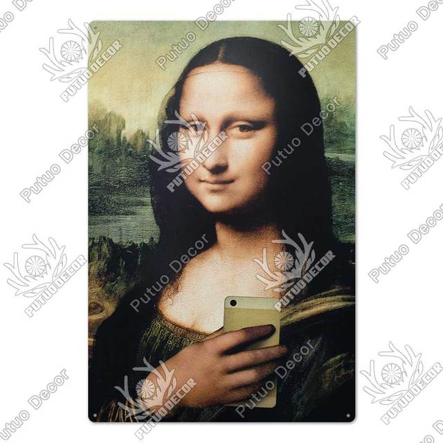 Funny Monalisa Metal Plaque Vintage Mona Lisa Metal Sign Retro Poster Decoration for Home Bar Pub Club Man Cave Wall Decor Da Vinci's Art Painting w01