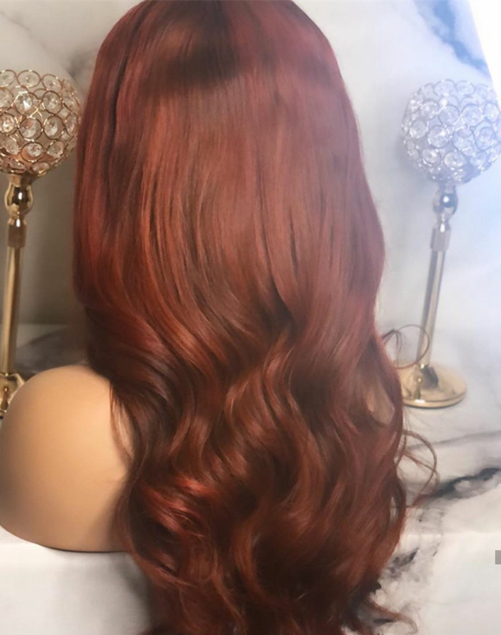 Peluca de cabello humano de encaje completo de color rojo cooper de encaje invisible 13x4 peluca delantera de encaje remy brasileño marrón rojizo rizado ondulado natural 150