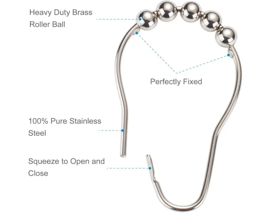 Duschvorhangringe, Edelstahl, rostfrei, Metallhaken für Badezimmer, Duschstangen, Vorhänge, Duschvorhanghaken