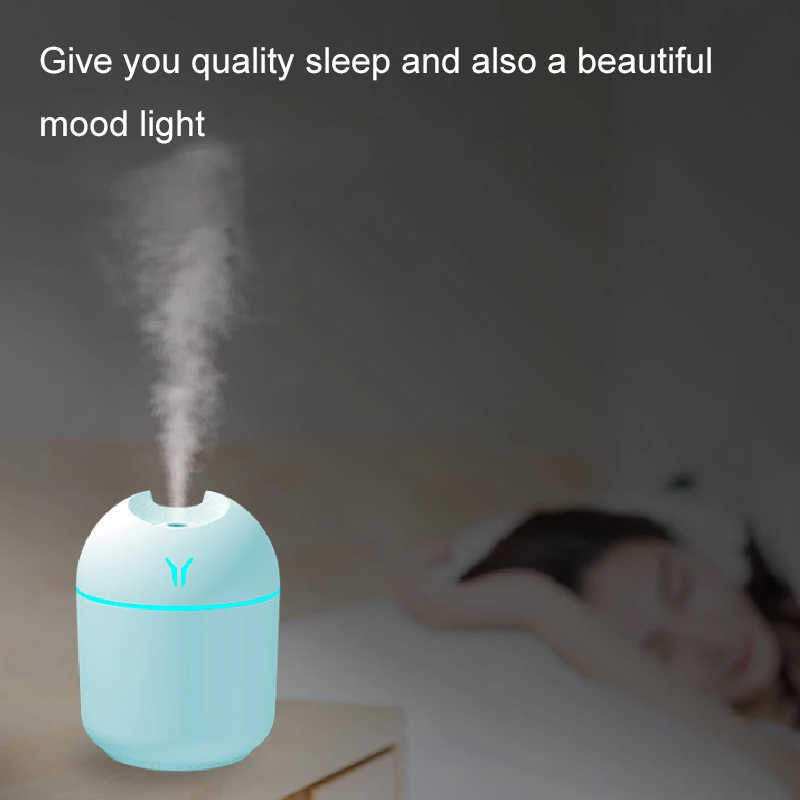 Humidifiers 250ML Mini Air Humidifier USB Mute Essential Oil Diffuser Portable Large Spray Car Mist Maker with LED Night Lamp Diffuser
