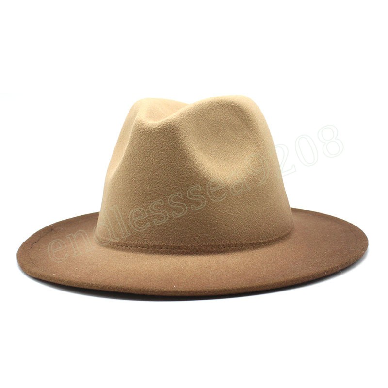 Британский стиль шляпы Fedora Gradient Classic Big Wide Brim Felted Jazz Hat Women Panama Свадебная церковь Cap Sombreros de Mujer