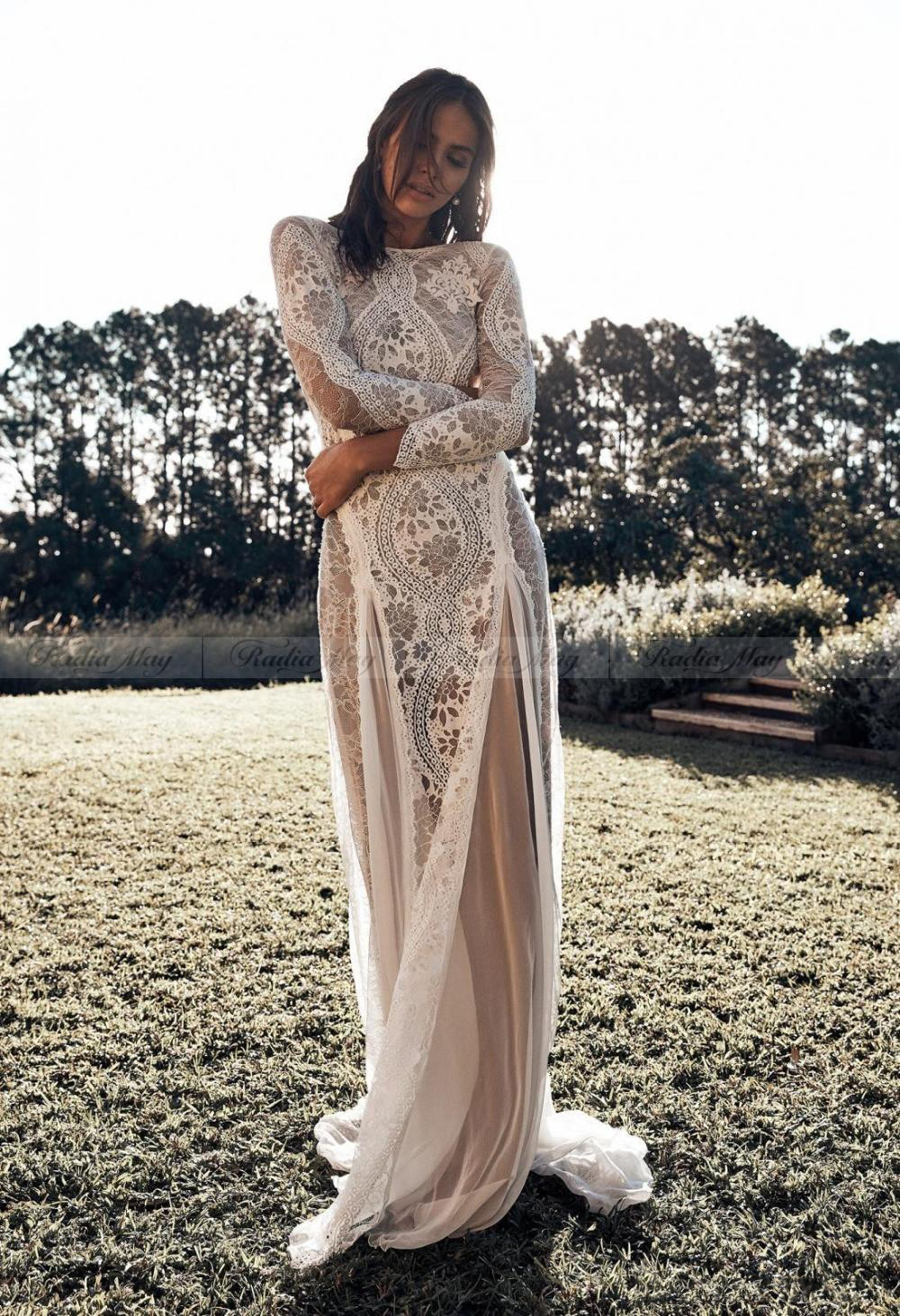2023 koronka w stylu vintage Boho Beach suknie ślubne z długim rękawem aplikacja Backless styl ludowy suknia ślubna w stylu boho suknie ślubne Hippie Gypsy vestido