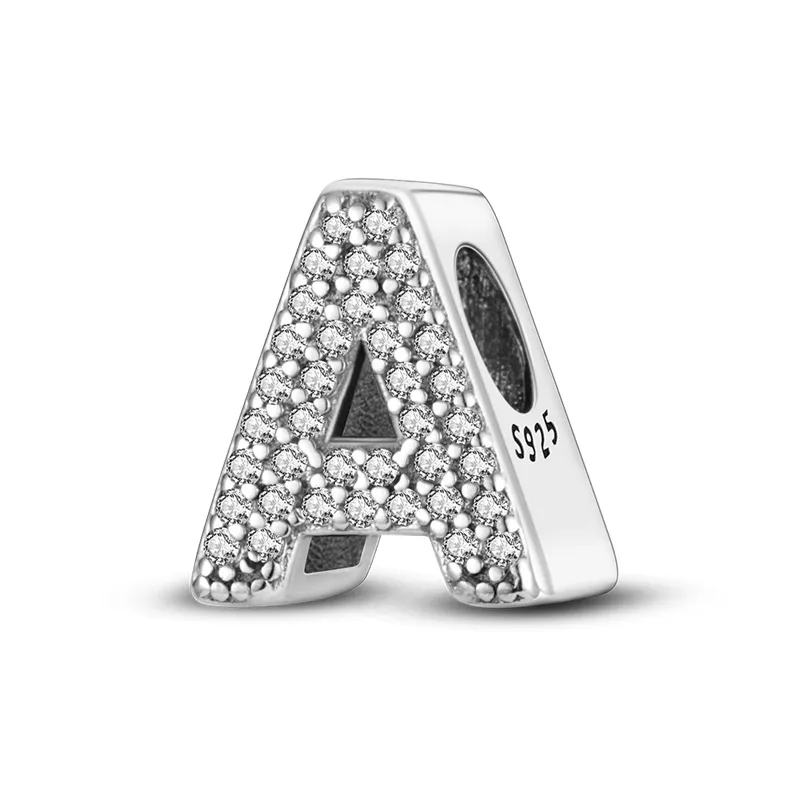 925 Silver Fit Pandora Charm 925 Bracelet Silver Color Pendant Letters A to Z series charms set Pendant DIY Fine Beads Jewelry