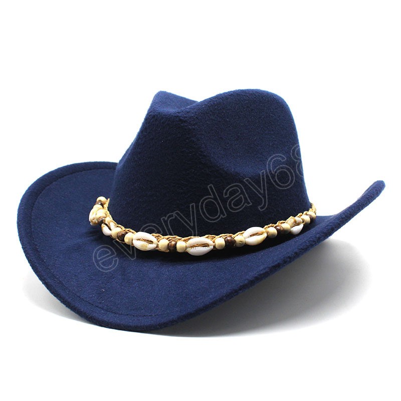 Gentleman Western Cowboy Hat Pour Hommes Vintage Wide Brim Cowgirl Jazz Cap Avec Shell Chain Sombrero Cap