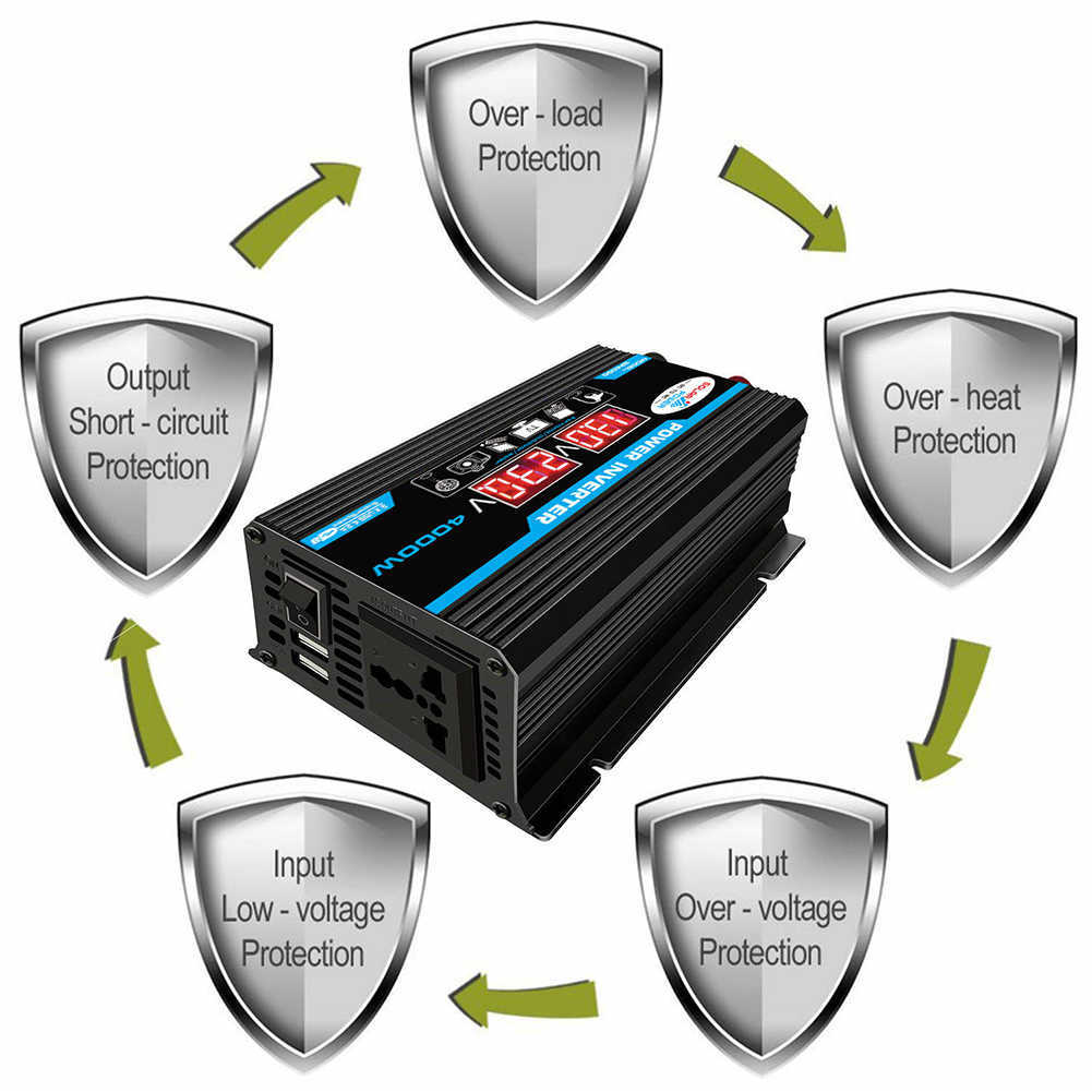 Nieuwe Lcd-scherm Auto Omvormer Converter Oplader 4000W 12V Naar 220V/110V Dual Usb spanning Transformator Gemodificeerde Sinus Auto Ac