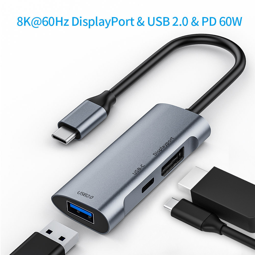 Privat Model Type-C 3 i 1 Expansion Dock DisplayPort 4K60Hz PD60W USB 2.0