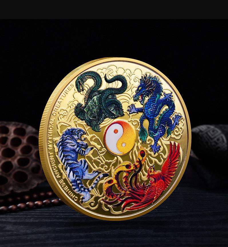 Arts and Crafts Cztery wielkie boskie bestie 3D kolorowy wytłoczony metalowy medal pamiątkowy