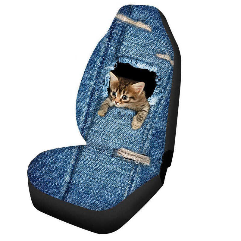 Ny bilstolsfodral Universal Auto Cat Print Sätesfodral Polyester Fiber Bilstol Dyna Skyddsmatta Tillbehör