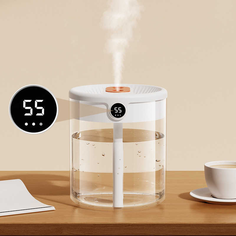 Humidificateurs Humidificateur d'air à double buse 2L avec affichage de l'humidité Diffuseur d'huile essentielle d'arôme de grande capacité pour la chambre à coucher à la maison