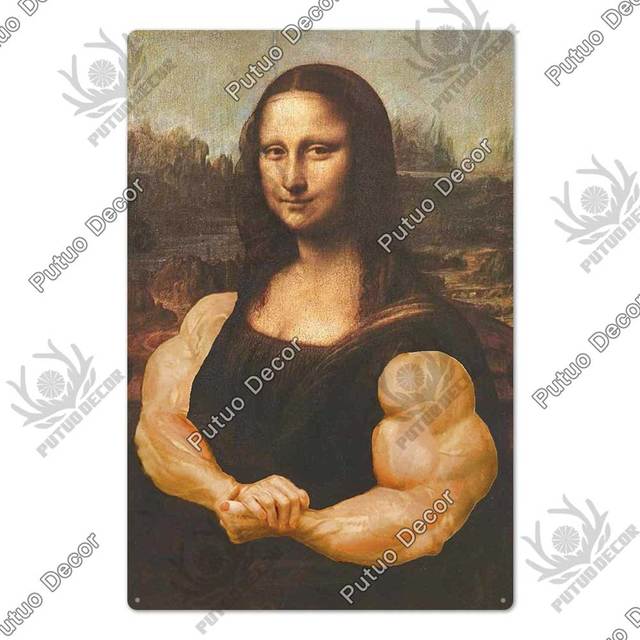 Rolig Monalisa metallplakett Vintage Mona Lisa metallskylt Retro affischdekoration för hemmet Bar Pub Club Man Grottväggdekor Da Vincis konstmålning w01