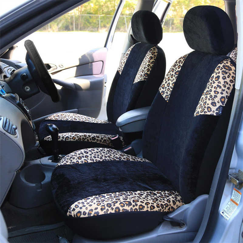 Ny plysch lyxig leopardmönstrad bilstolsfodral 5-sits Universal Passar de flesta bilar Vinter Bilsäteskuddskydd 9 st.