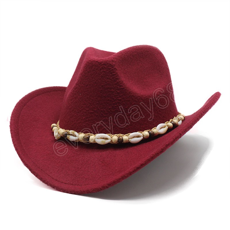 Gentleman Western Cowboy Hat Pour Hommes Vintage Wide Brim Cowgirl Jazz Cap Avec Shell Chain Sombrero Cap