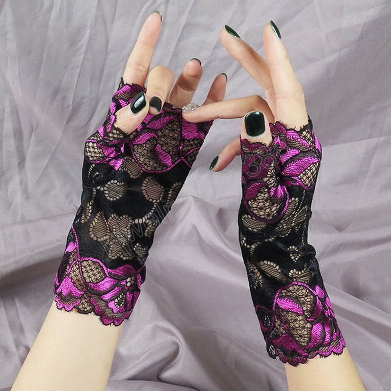 Guantes de encaje sexy de verano Protector solar Anti-UV Ciclismo Drive Manopla de medio dedo Moda Mujer sexy Guantes de encaje sin dedos