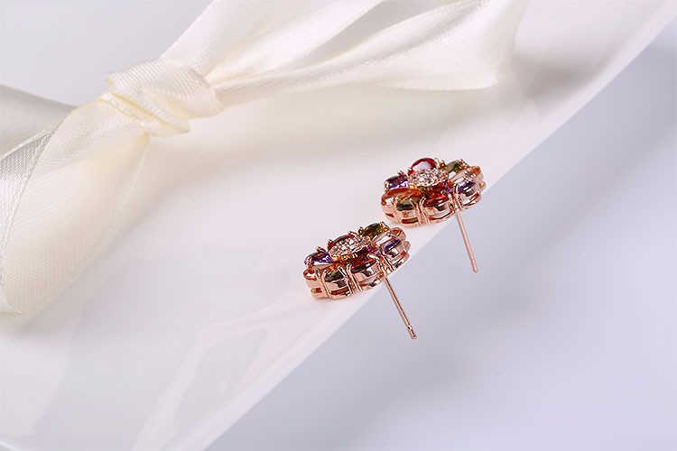 Vintage Foloral Wedding Boho Stud Earring Cute Women Jewelry Orecchini Studs Colorful Zircon Crystal Rose Gold Bling Cz Cubic Zirconia Piercing Ear Ring For Bride