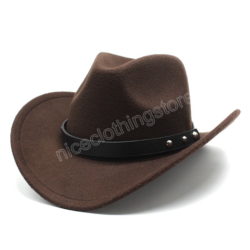 Winterwolle Damen Herren Western Cowboyhut für Gentleman Jazz Cowgirl mit Leder Cloche Church Sombrero Caps