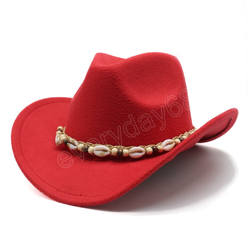 Gentleman Western Cowboy Hat Pour Hommes Vintage Wide Brim Cowgirl Jazz Cap Avec Shell Chain Sombrero Cap