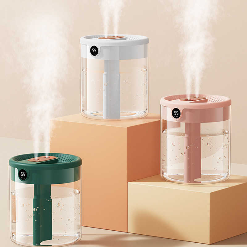 Humidificateurs Humidificateur d'air à double buse 2L avec affichage de l'humidité Diffuseur d'huile essentielle d'arôme de grande capacité pour la chambre à coucher à la maison