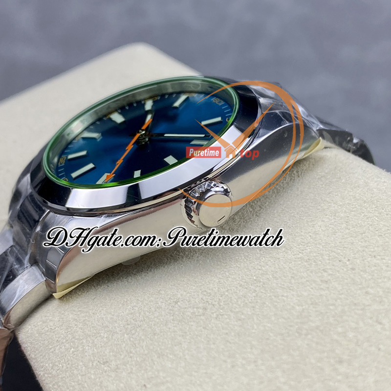 GSF 116400GV A3131 Relógio Masculino Automático Verde Superlume Moldura Polida Z-Azul Mostrador Bastão OysterSteel Pulseira Super Edição Mesmo Cartão Serial Reloj Hombre Puretime