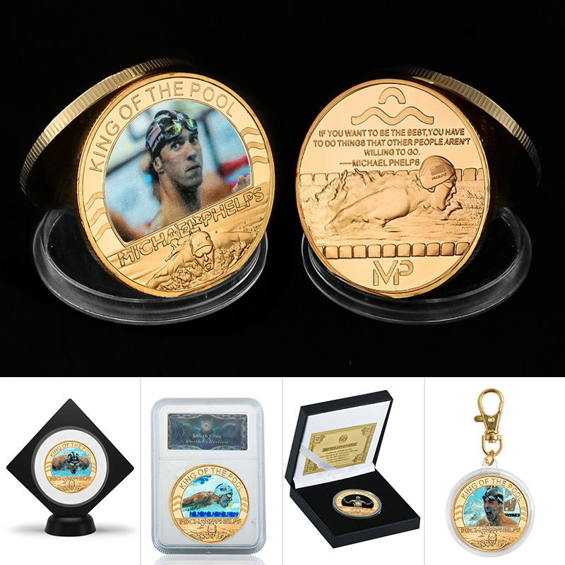 Arts and Crafts Populaire herdenkingsmunt van zwemkampioen Verzamel geschenkplating herdenkingsmedaillon Metalen ambachtelijke souvenir