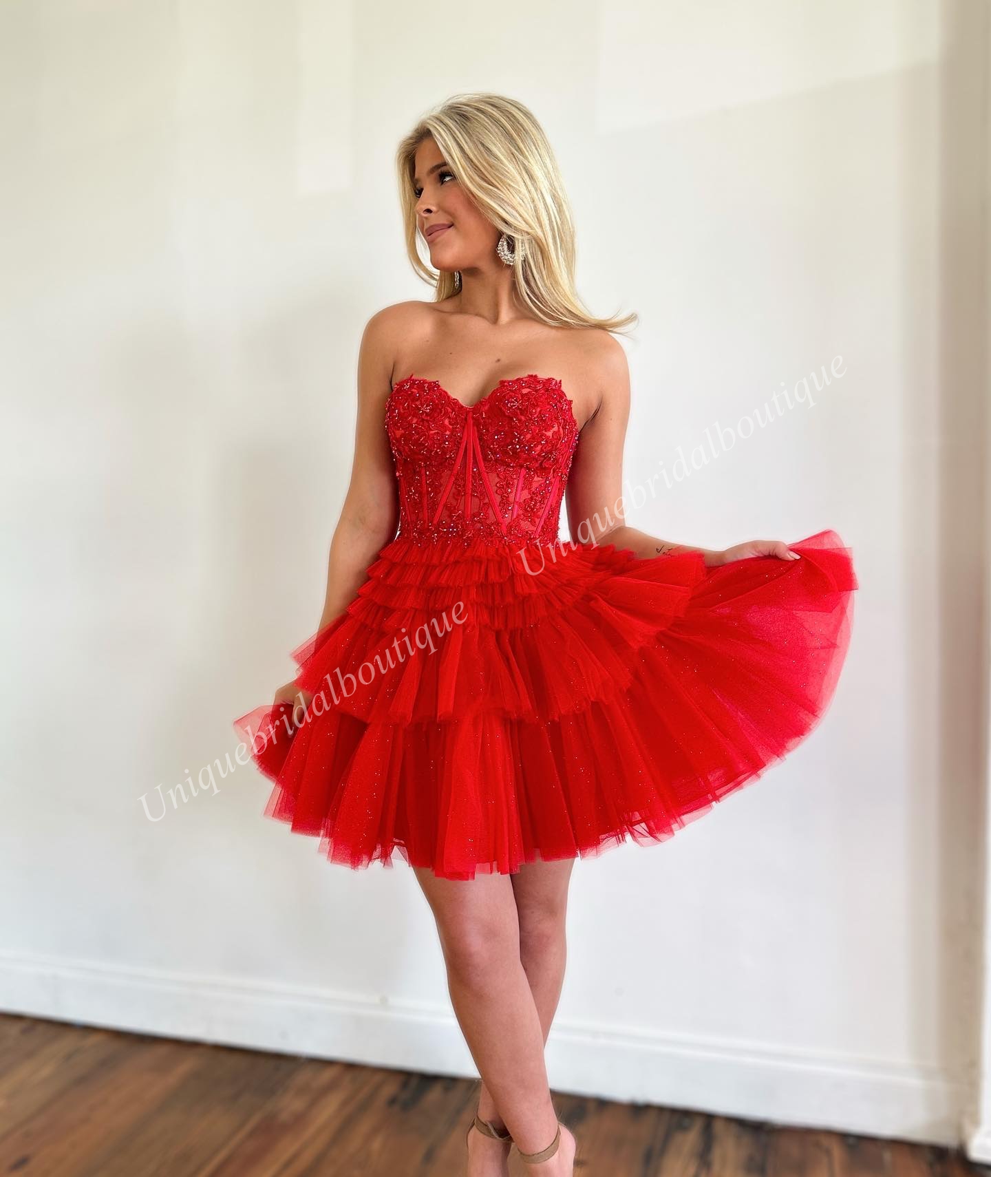 Magenta Butterfly Lace Corset See Through Homecoming Dress