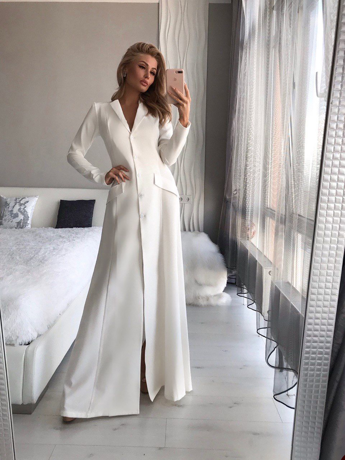 White Custom Made Long Jacket Suits Women Ladies Prom Evening Guest Formal Wear Dress