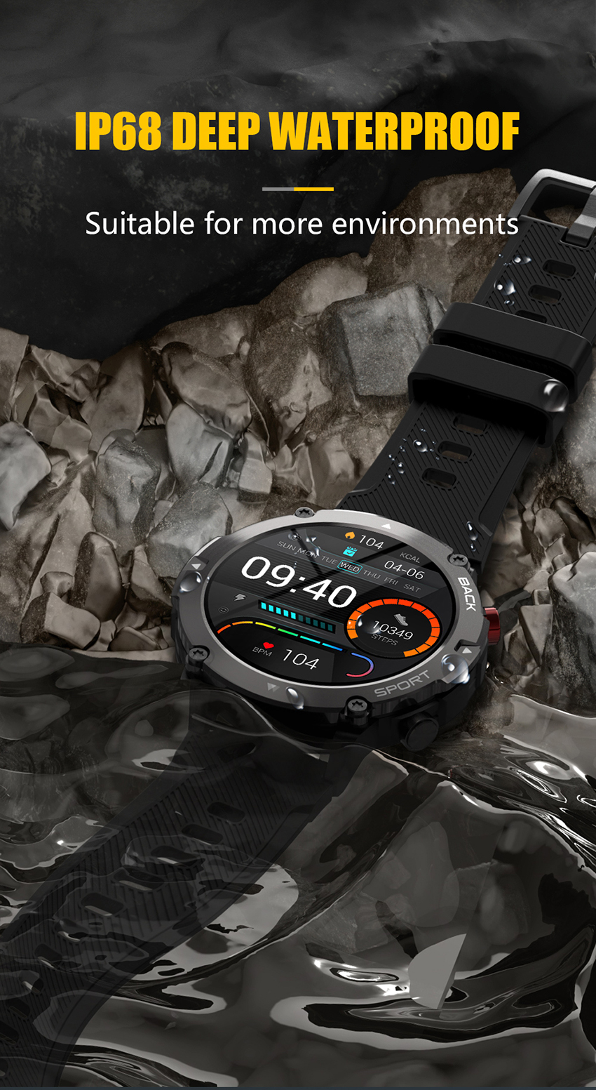 Inteligentny zegarek Męski Smartwatch z połączeniem Bluetooth IP68 Wodoodporny Monitorowanie stanu zdrowia 360 HD 15 dni Zegarek w trybie czuwania dla mężczyzn