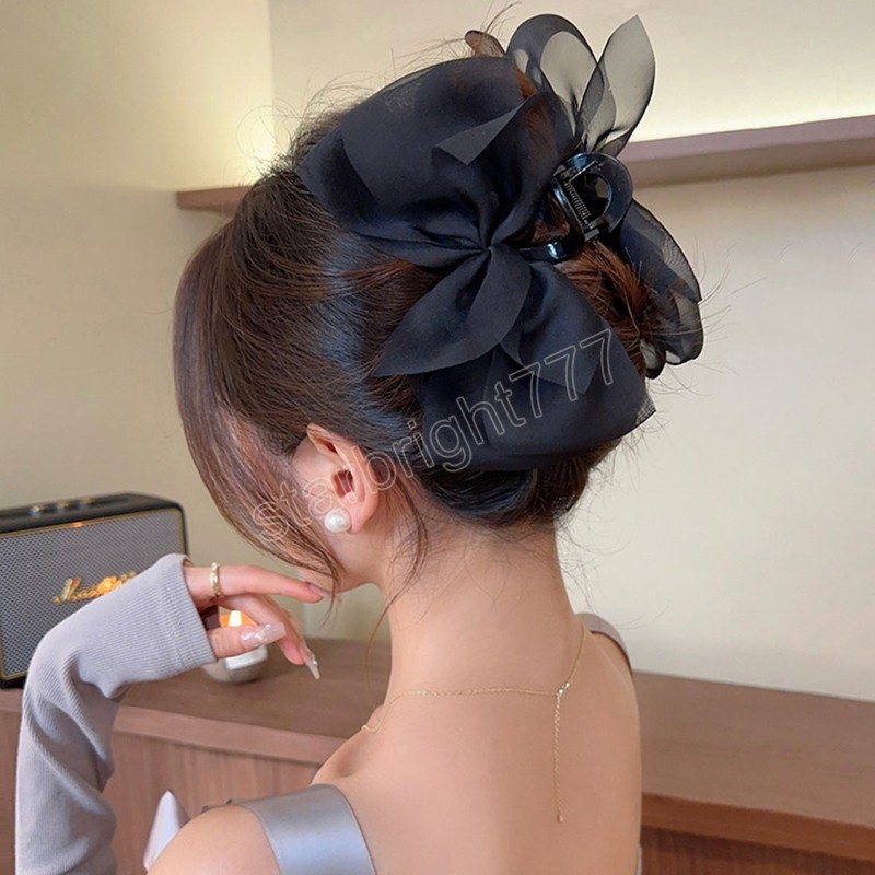 Mesh Tulle Large Bow Hair Claws Girl Grip Clip Female Ponytail Braid Hair Clip Hair Accessories Gift Headdress