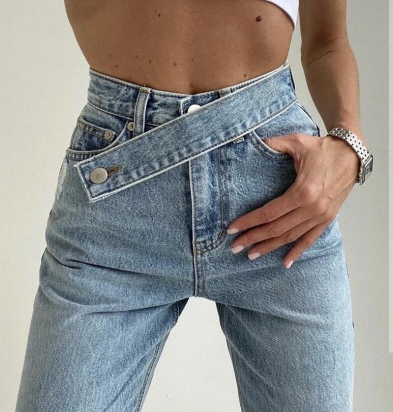 2023 Jeans dritti donna Pantaloni lavati casual chic a vita alta Pantaloni lunghi in denim sottile con cintura in vita