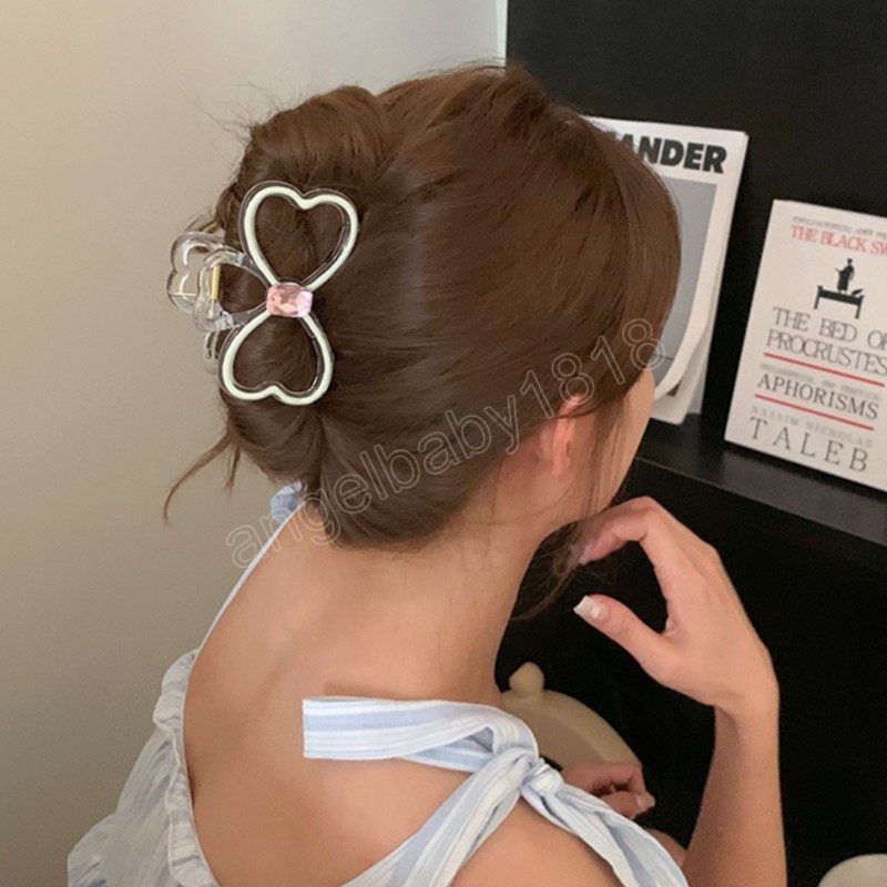 Woman Rhinestone Bowknot Hair Claw Barrettes Girls Transparent Ponytail Hair Clips Headwear Hairpins Princess Hair Accessories