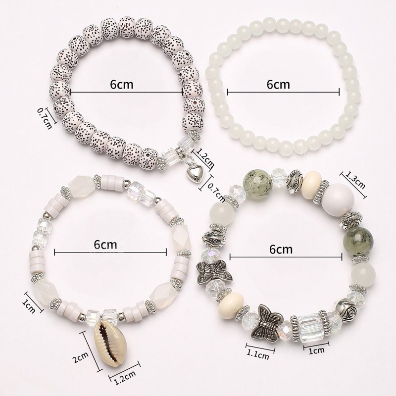 Koreaanse Boheemse Etnische Kristal Kralen Strand Armbanden Vrouwen Meisjes Vlinder Shell Charm Elastische Touw Armband Sieraden