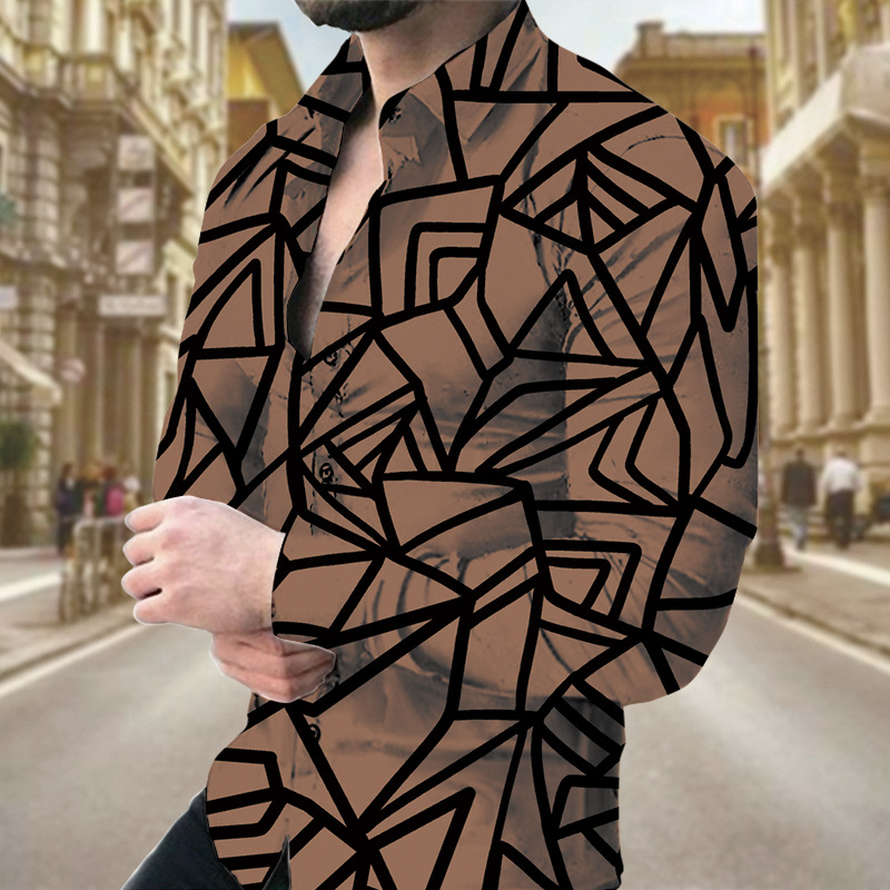 Męska koszulka na co dzień Topy z długim rękawem Fashion Luxury Design Geometric Print Dress Shirt