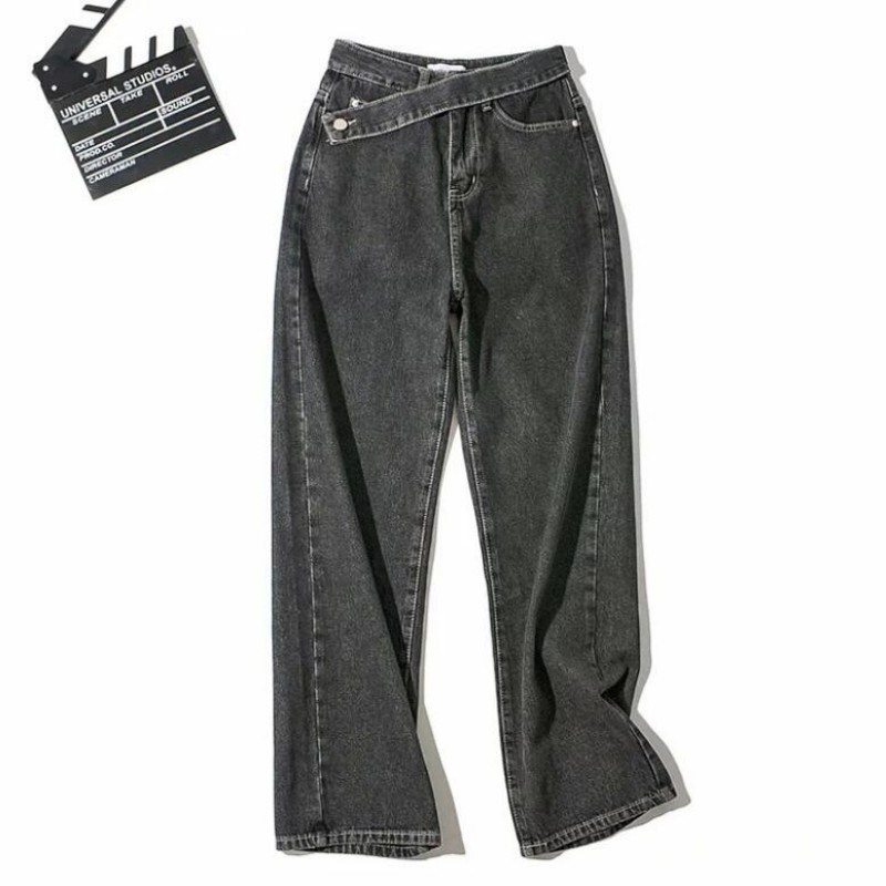 2023 Jeans dritti donna Pantaloni lavati casual chic a vita alta Pantaloni lunghi in denim sottile con cintura in vita