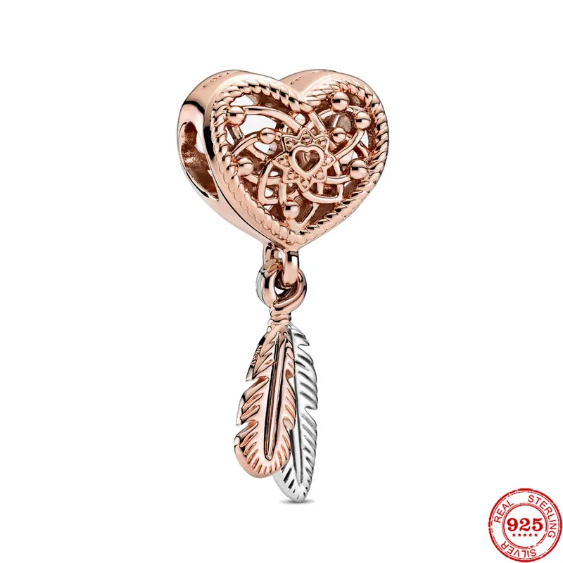 925 Sterling Silver Dangle Charm Three Feathers Dreamcatcher Bead Fit Pandora Charms Bracelet DIY Jewelry Accessories