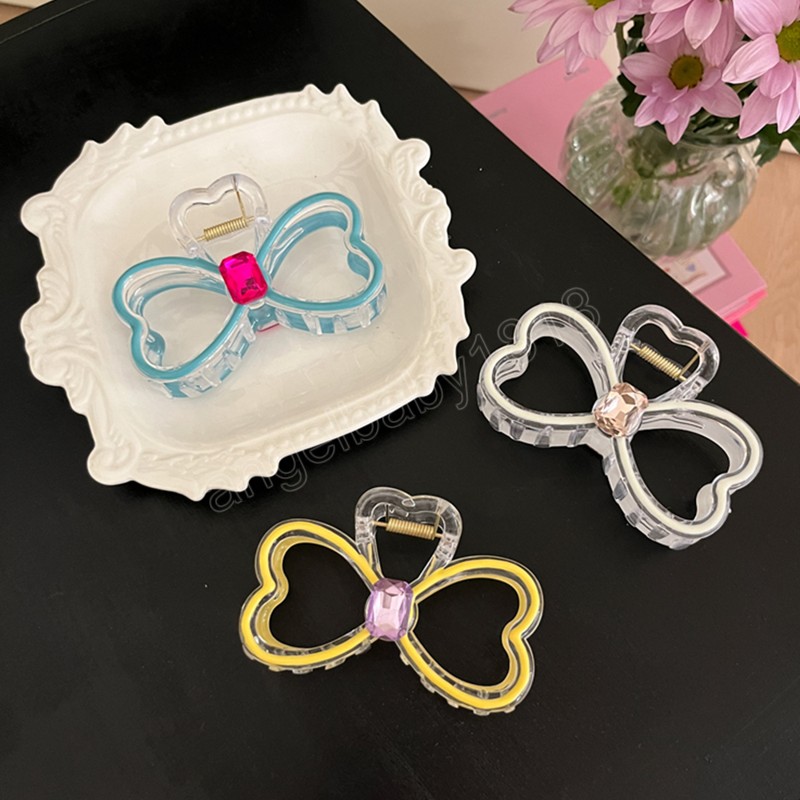 Woman Rhinestone Bowknot Hair Claw Barrettes Girls Transparent Ponytail Hair Clips Headwear Hairpins Princess Hair Accessories