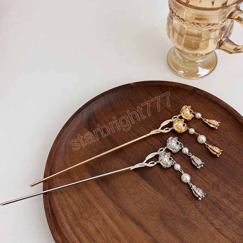 Vintage Chinese Style Hanfu Hair Stick Women Metal Flower Hair Fork Hair Chopsticks Hairpin Woman Jewelry Hair Clip Accessories