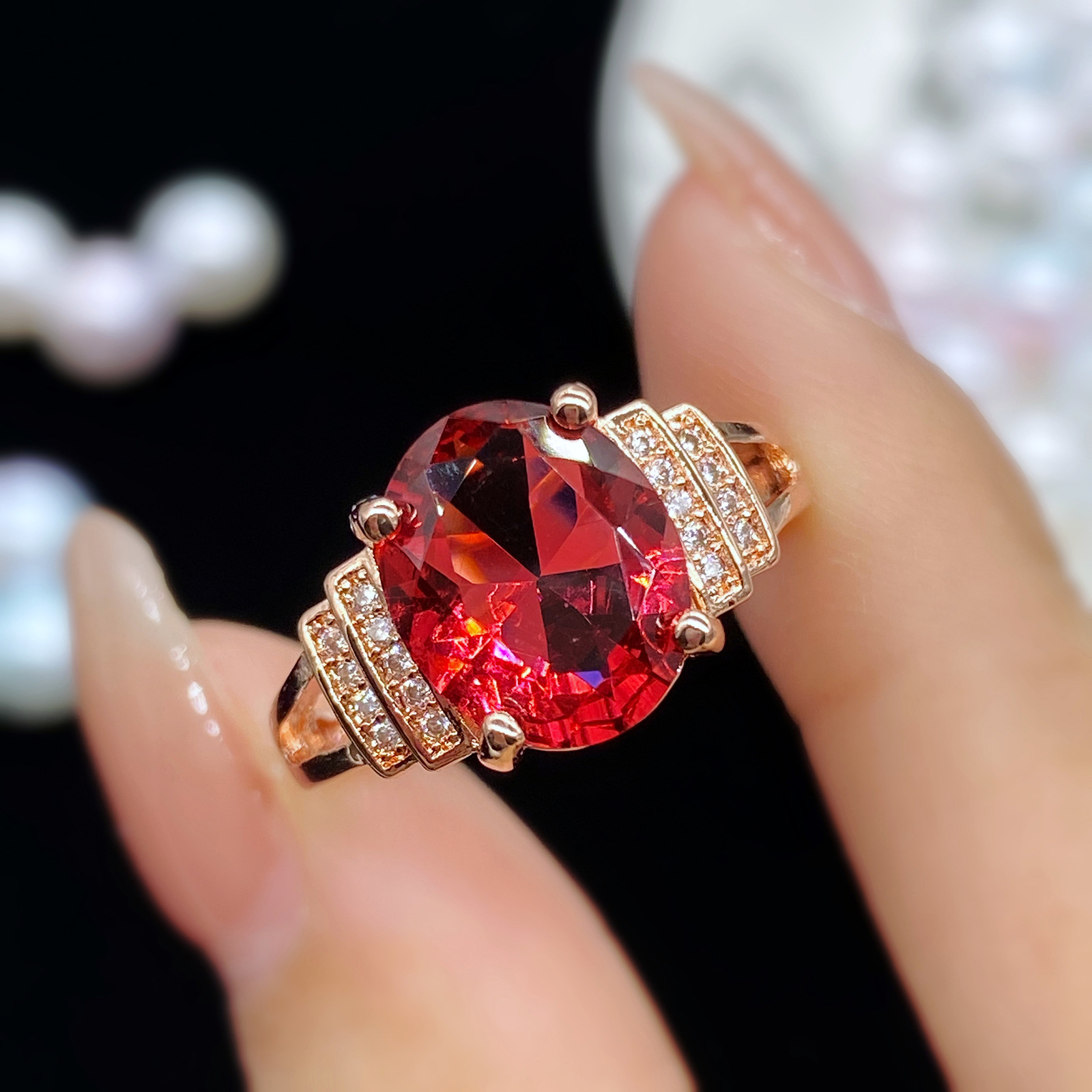 Femmes mode bague de mariage bijoux cristal rouge zircon diamant or Rose doux anneau petite amie fête anniversaire cadeau réglable